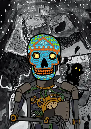 Shadow Robo Skull Monkey — Hashmask #13185, Mosaic Mask Subtype