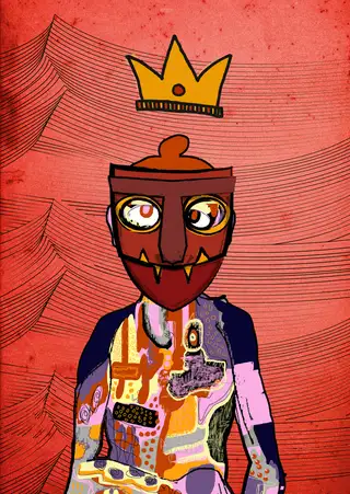 Basquiats Red King — Hashmask #6324, Waves Background